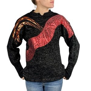 VINTAGE LAMÉ & SEQUIN EMBELLISHED METALLIC 80s 90s PULLOVER SWEATER CARDUCCI